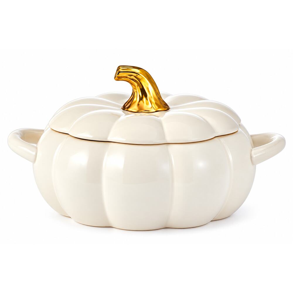 Pfaltzgraff White Pumpkin Casserole 2 Qt NIB | Fall Cottagecore Harvest Elegance - Picture 2 of 10